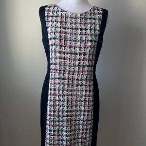 🪻VILAGALLO Madrid Tweed Bouclé Midi Shift Dress - Navy Multi - Sz 38🪻